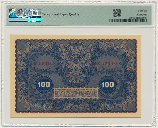 Banknot 100 marek 1919 – IE Serja N – PMG 66 EPQ