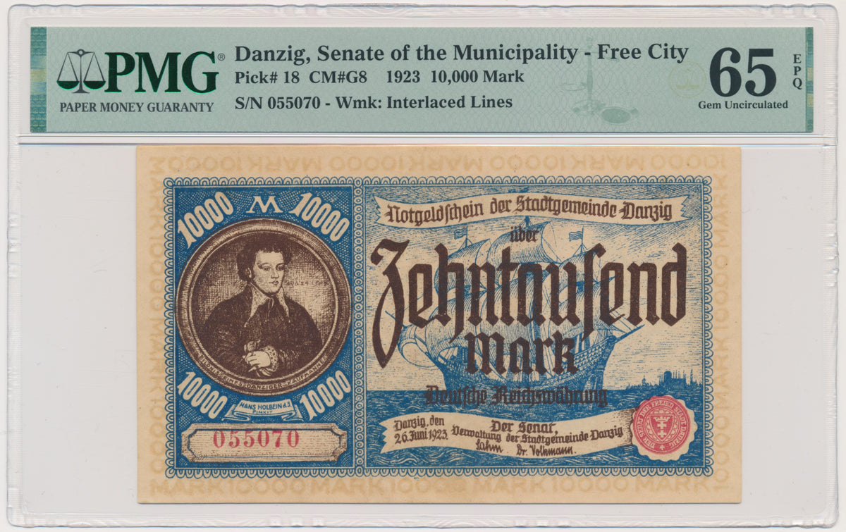 Gdańsk, 10.000 marek 1923 – PMG 65 EPQ