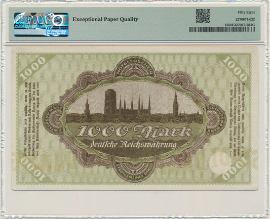 Gdańsk, Banknot 1.000 marek 1922 – PMG 58 EPQ