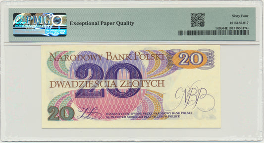 Banknot 20 złotych 1982 – AA – PMG 64 EPQ