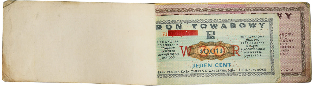 Pewex, Oryginalna książeczka WZORÓW, 1-100 dolarów 1969 z czerwonym zadrukiem – DUŻA RZADKOŚĆ