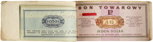 Pewex, Oryginalna książeczka WZORÓW, 1-100 dolarów 1969 z czerwonym zadrukiem – DUŻA RZADKOŚĆ