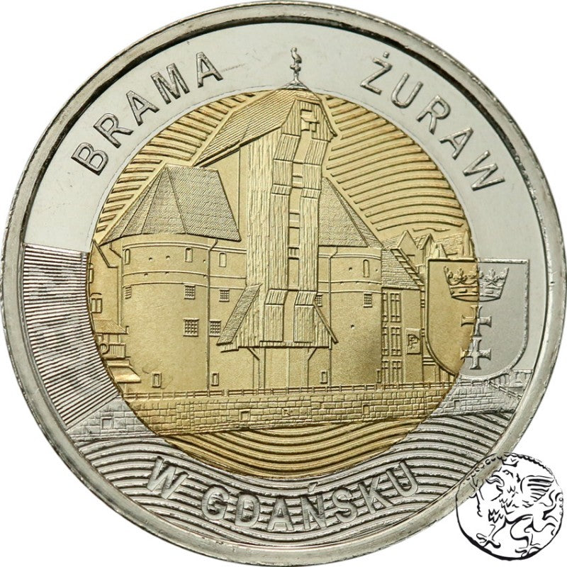 III RP, 5 złotych, 2021, Odkryj Polskę – Brama Żuraw w Gdańsku