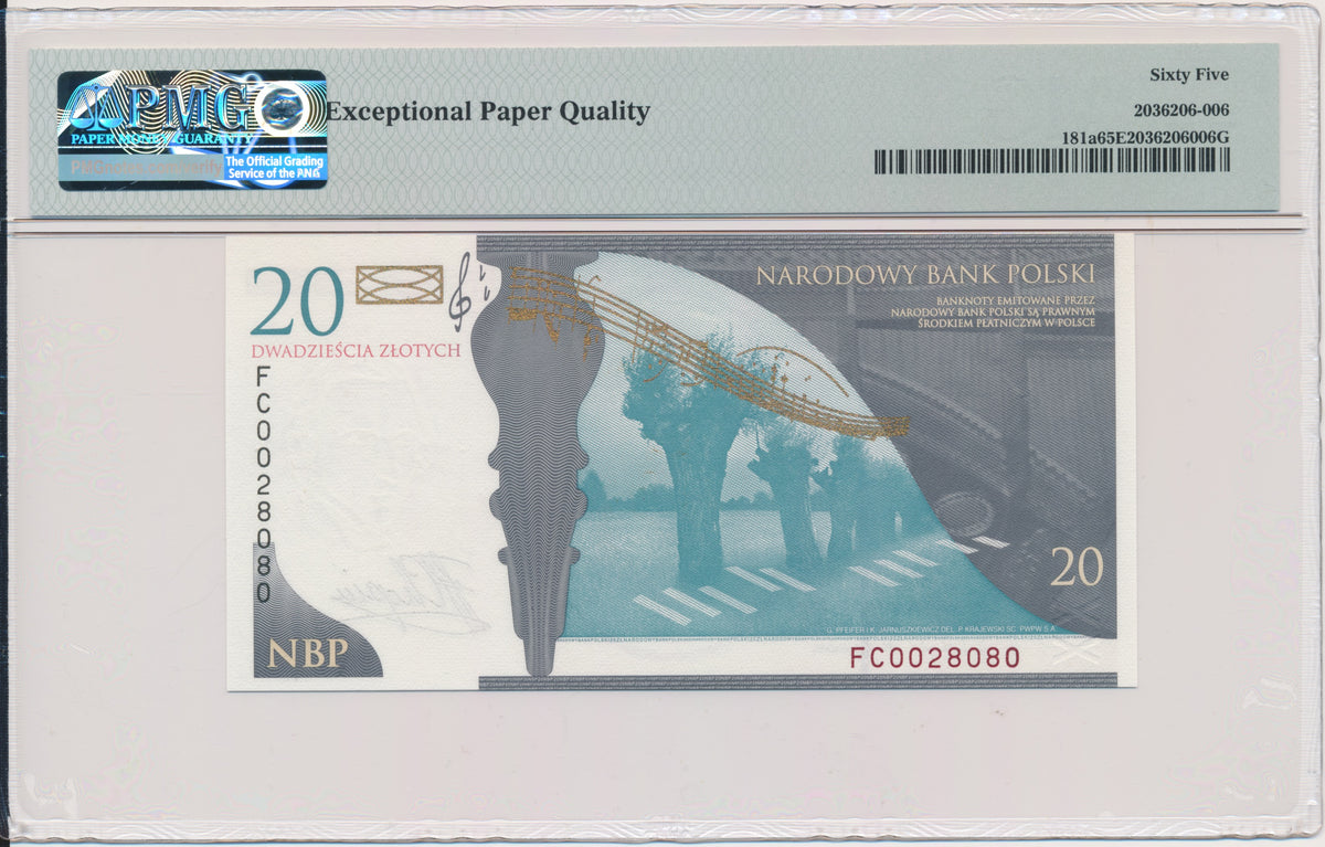 Banknot 20 złotych 2009 – Fryderyk Chopin – PMG 65 EPQ