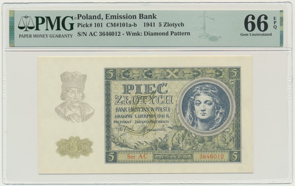 Banknot 5 złotych 1941 – AC – PMG 66 EPQ