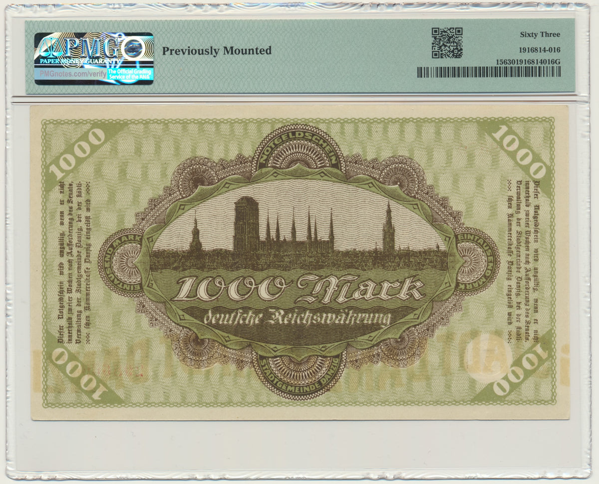 Gdańsk, Banknot 1.000 marek 1922 – PMG 63