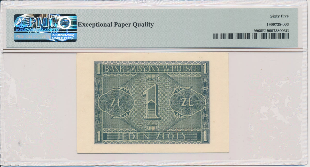 Banknot 1 złoty 1941 – BB – PMG 65 EPQ