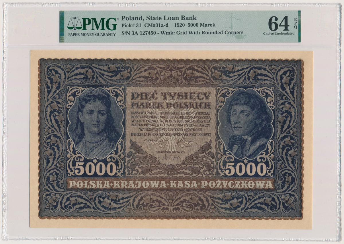 5.000 marek 1920 – III Serja A – PMG 64 EPQ