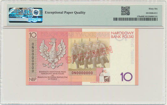Banknot 10 złotych 2008 – 90. Rocznica Odzyskania Niepodległości – WZÓR – PMG 66 EPQ – RZADKOŚĆ