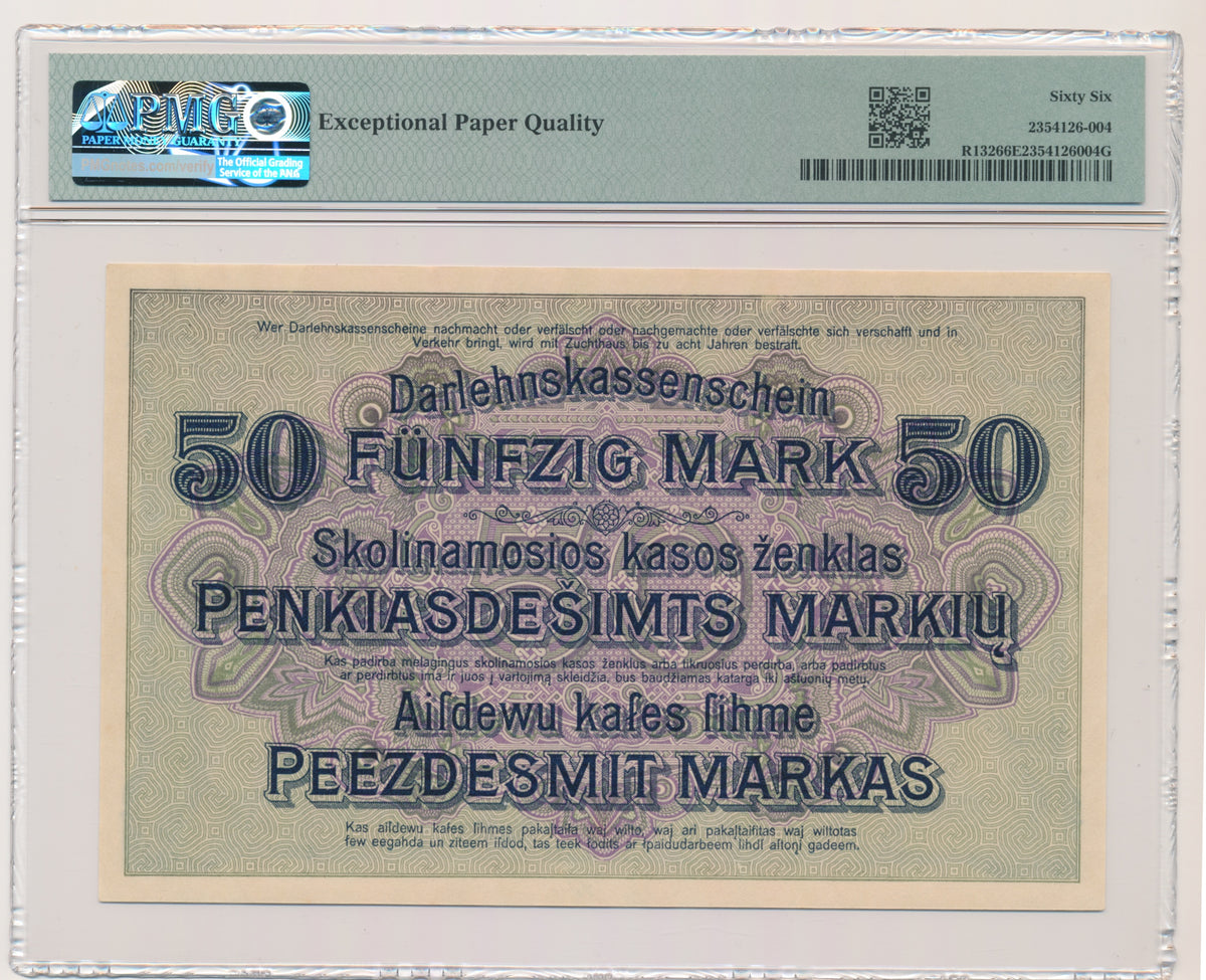 Kowno, 50 marek 1918 – A – PMG 66 EPQ