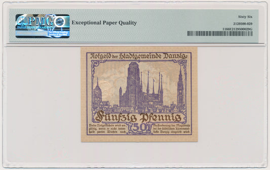 Gdańsk, 50 fenigów 1919 – fioletowy – PMG 66 EPQ