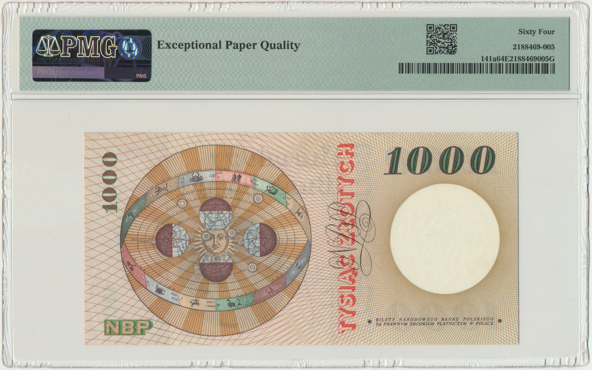 1.000 złotych 1965 – M – PMG 64 EPQ – rzadka seria z rzeczywistego obiegu