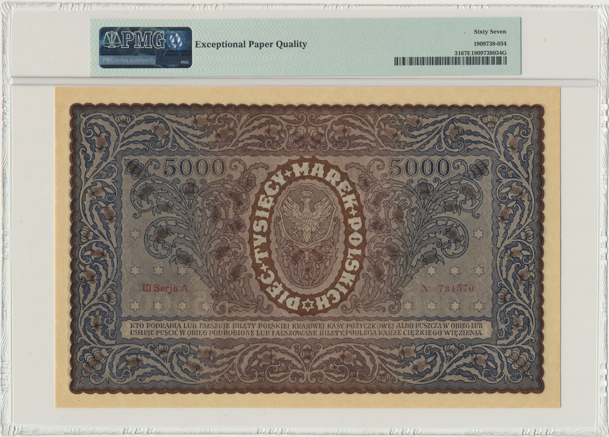 5.000 marek 1920 – III Serja A – PMG 67 EPQ
