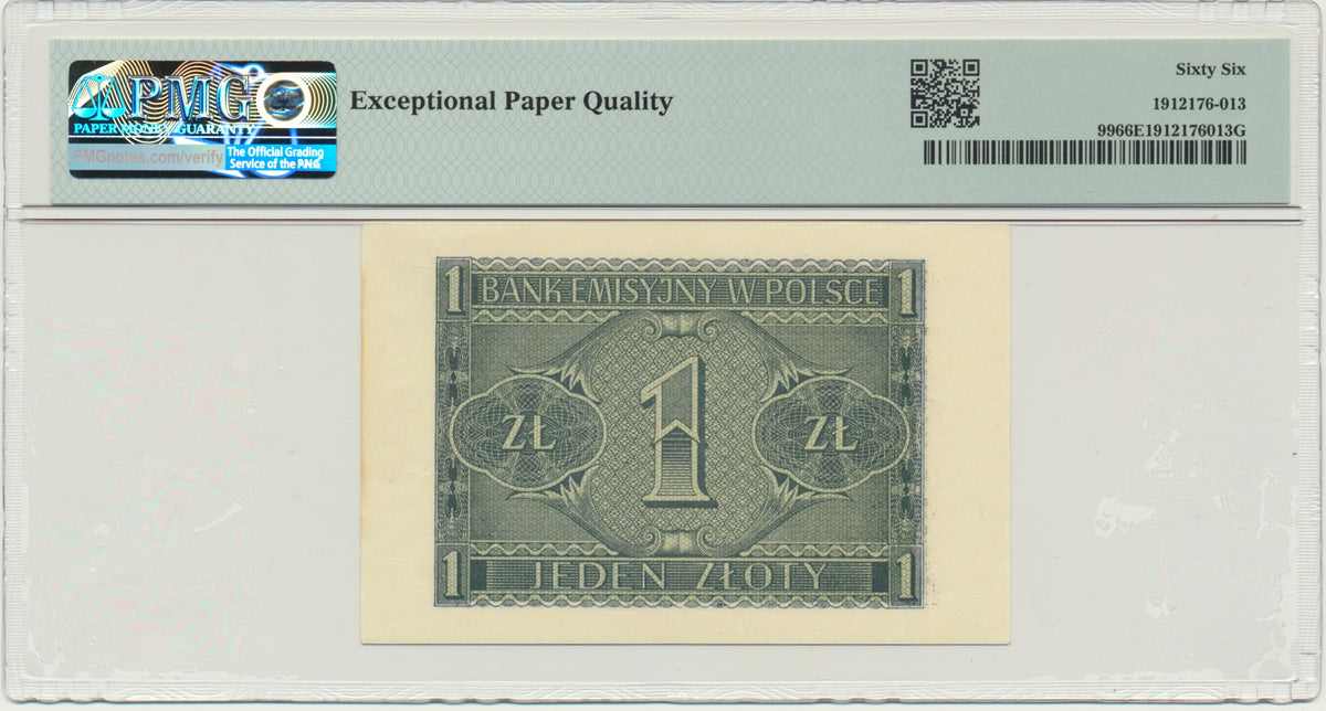 Banknot 1 złoty 1941 – BB – PMG 66 EPQ