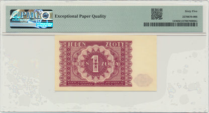 Banknot 1 złoty 1946 – PMG 65 EPQ