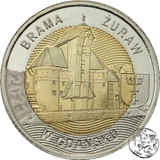 III RP, 5 złotych, 2021, Odkryj Polskę – Brama Żuraw w Gdańsku